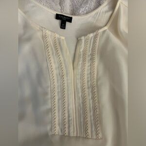 Talbots 2X Ivory Embroidered Top with Subtle Pleats and Sheer Cap Sleeves
